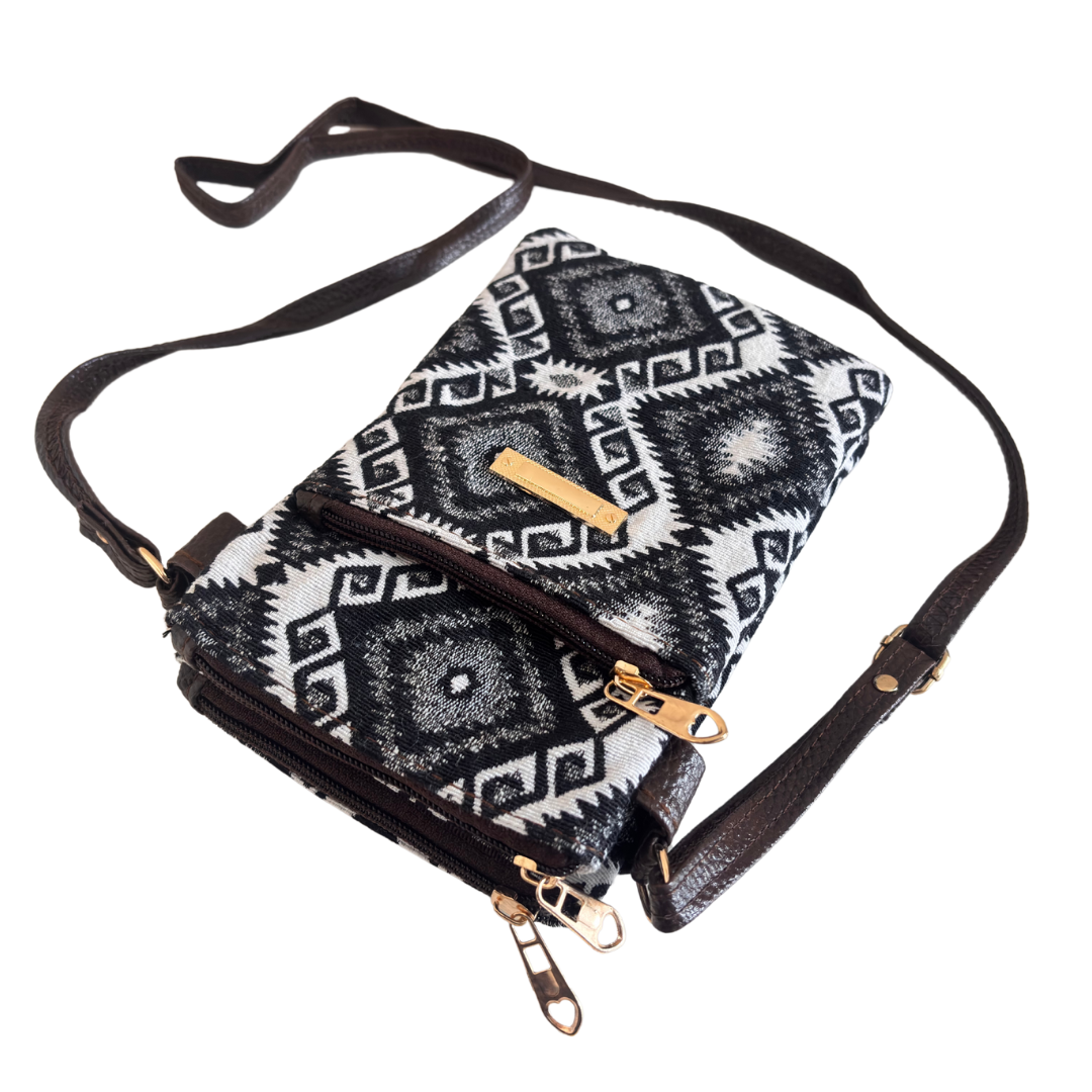 The Rugged Black & White Multiple Partition Mobile Crossbody Sling Bag