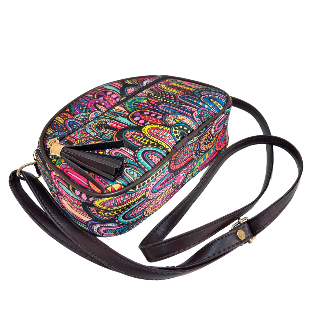The Saheli Edition:- Women's Rajasthani Print Crescent Moon Sling Bag - The House of RajPadmini