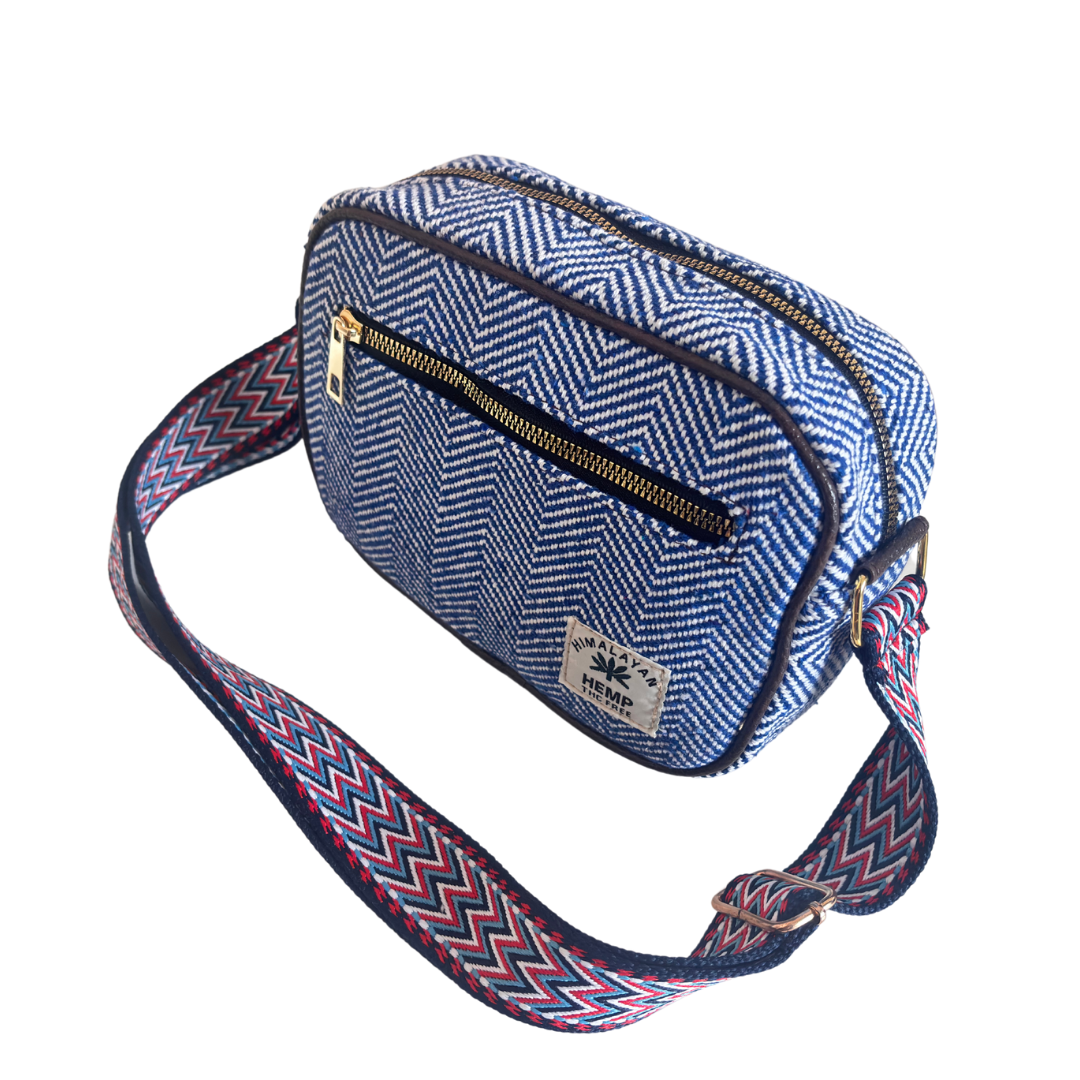 The RajPadmini Planet-Friendly Blue Hemp Adventure Sling Bag