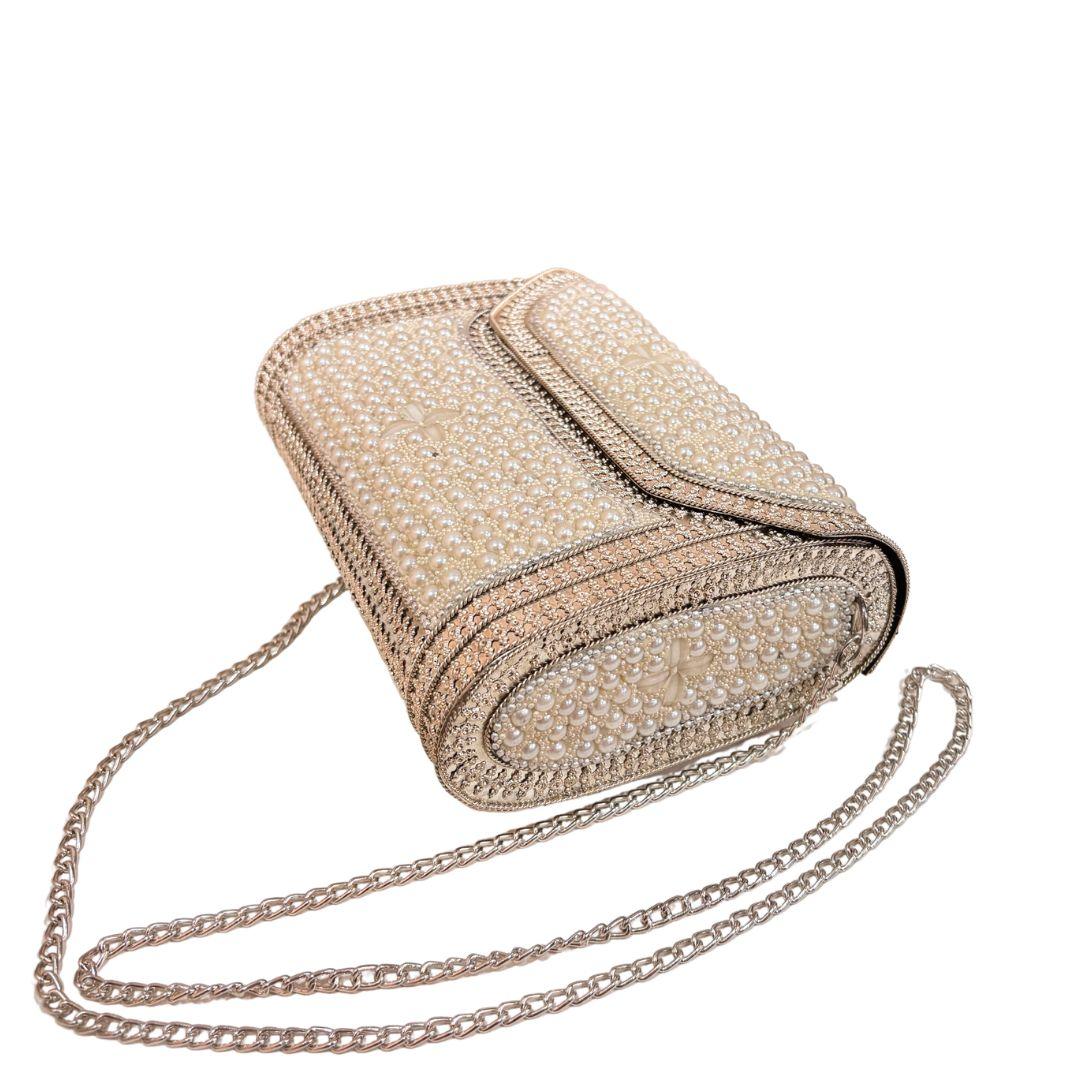 Premium Handcrafted Pearl Metal Box Clutch - The House of RajPadmini