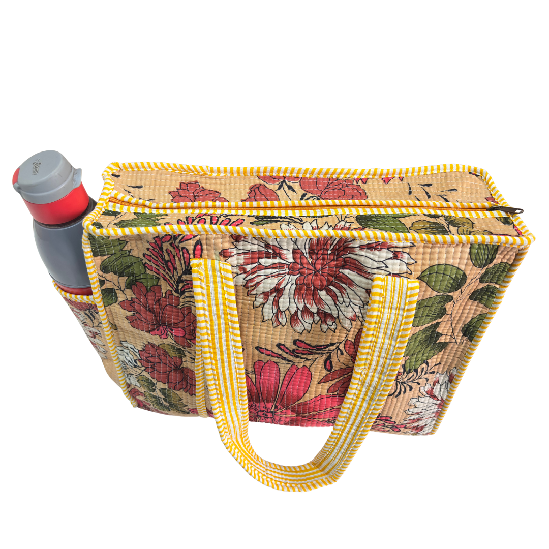 RajPadmini 4-in-1 Festive Gifting COMBO : Premium Quilted Tote Bag + 3 Waterproof Pouches = Your Complete Organization Solution!