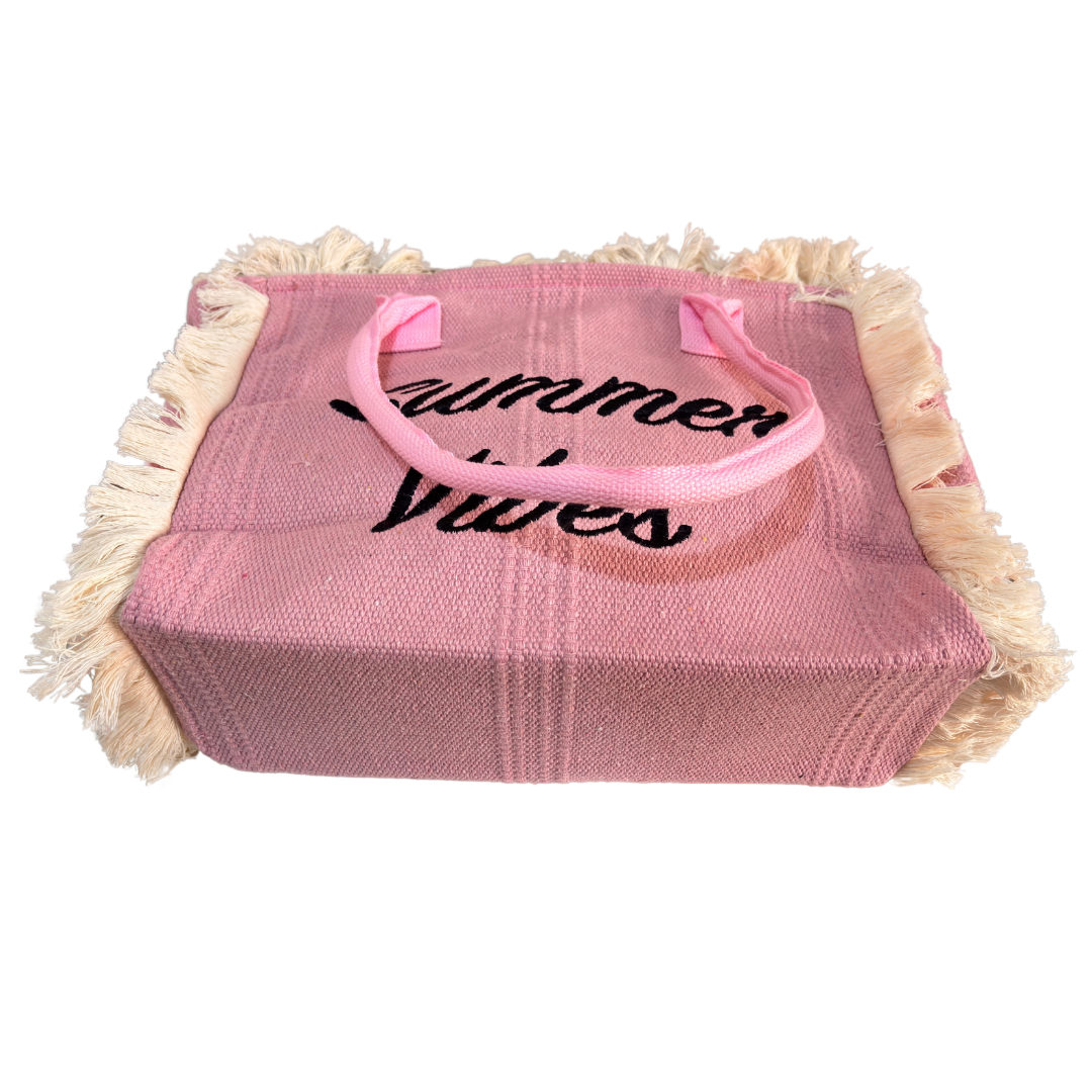Handcrafted Pastel Pink Canvas Tote Bag