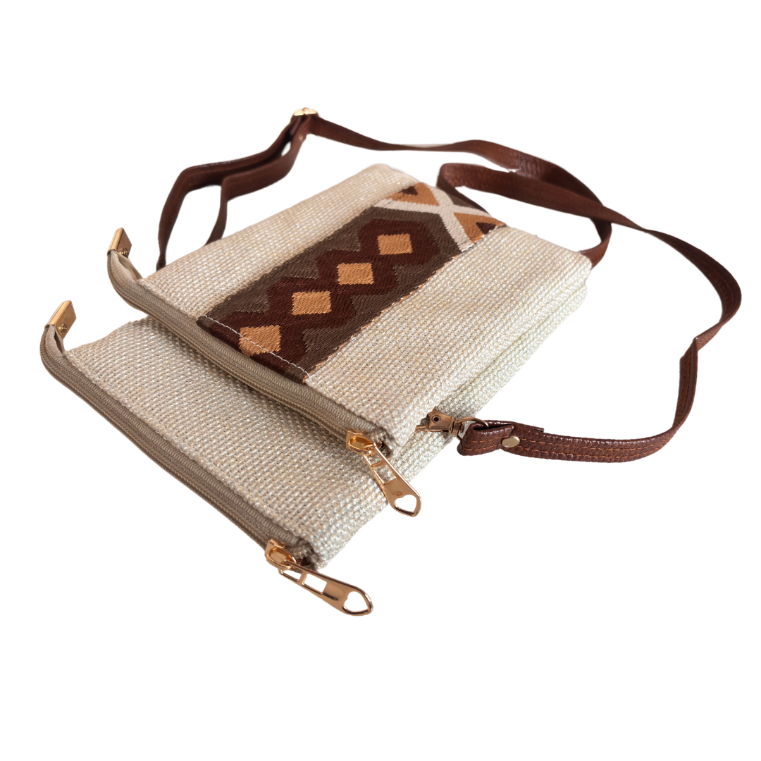 The Handcrafted Multipocket White Jute Crossbody Mobile Bag