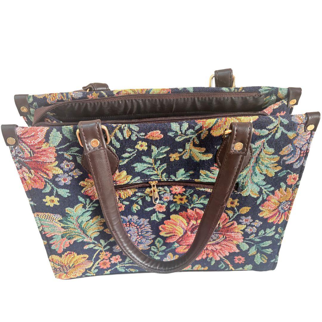 Atrangi Edition:- Blue Floral Handcrafted Tote Bag with complimentary Pouch - The House of RajPadmini