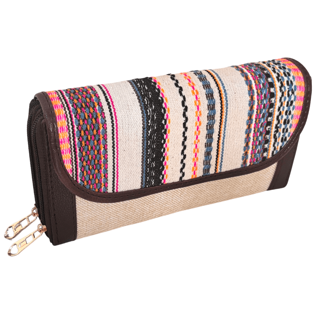 The Hamsafar Edition:- Women's Ethnic Pearl White Jute Fabric Wallet with Double Partition - The House of RajPadmini