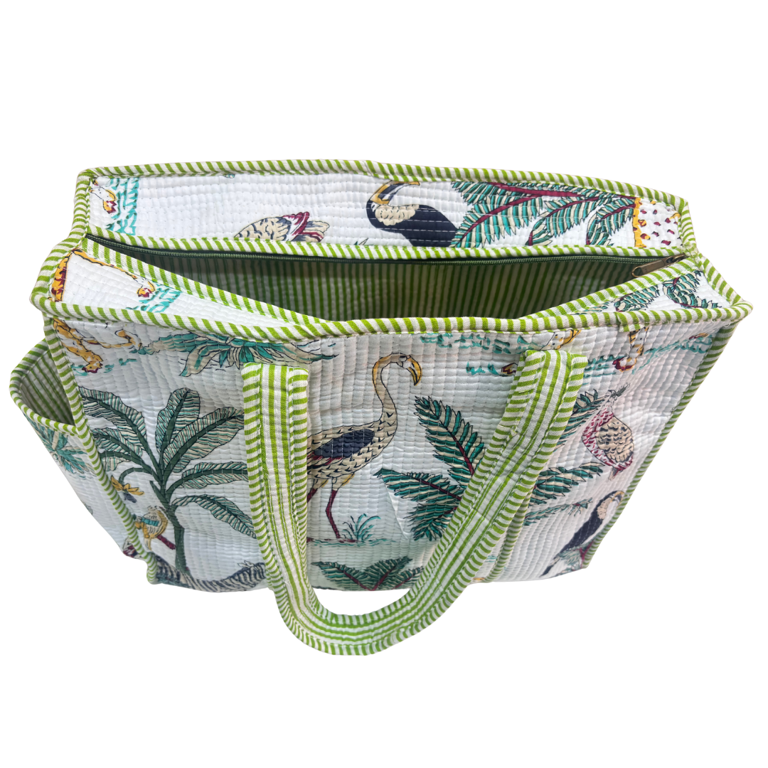 Artisan Quilted Bloom Cotton Tote - Handcrafted Shopping Companion