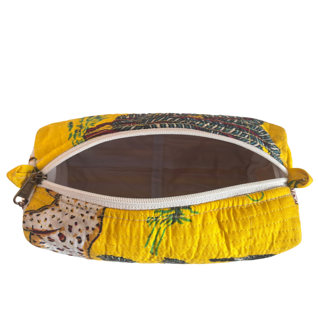 Premium Waterproof Yellow Quilted Cotton Multi Purpose Pouch for Men & Women | Cosmetic Makeup Medicine Toiletry Travel Organizer Pouch - The House of RajPadmini
