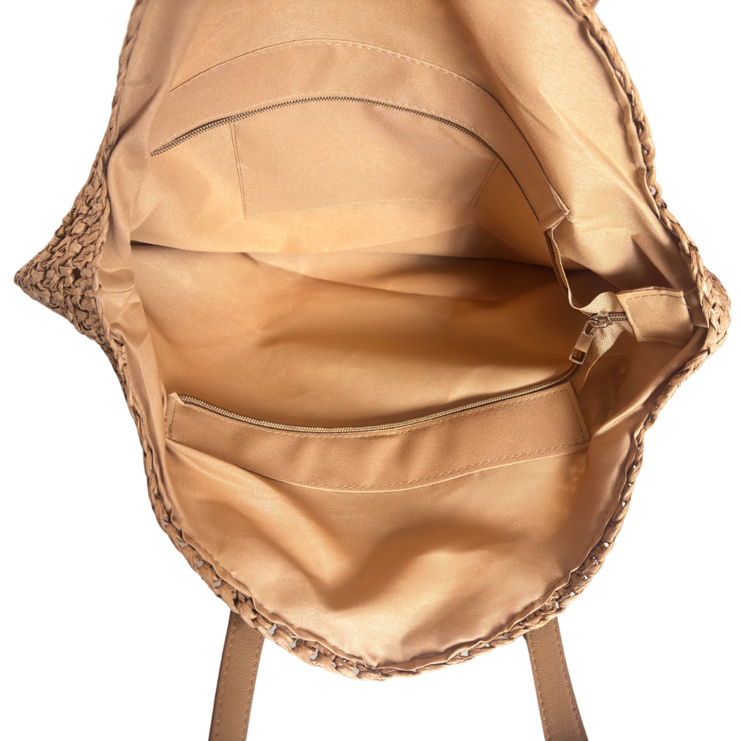 The Beach Party Edition - Premium Evil Eye Round Brown Straw Beach Tote