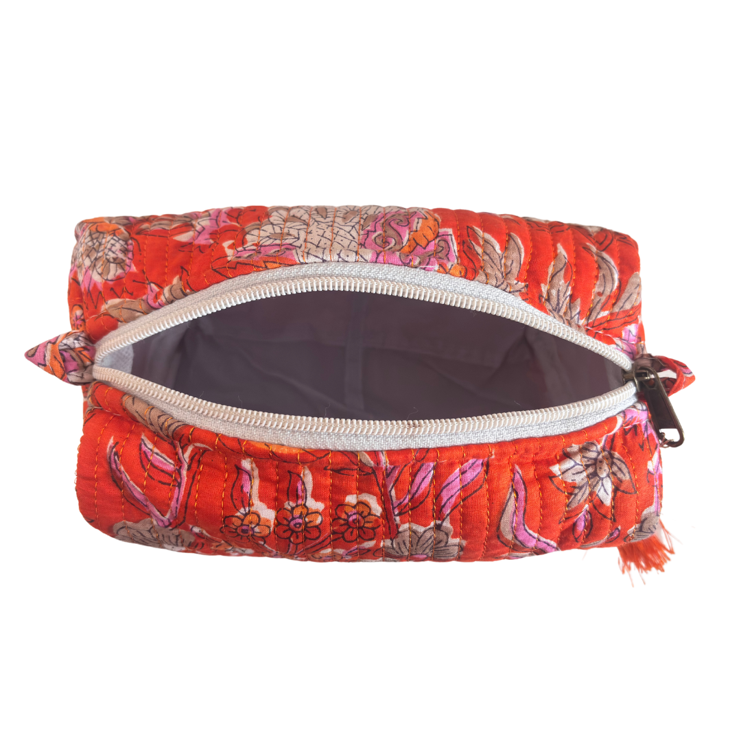 Premium Waterproof Red Quilted Cotton Multi Purpose Pouch for Men & Women | Cosmetic Makeup Medicine Toiletry Travel Organizer Pouch - The House of RajPadmini