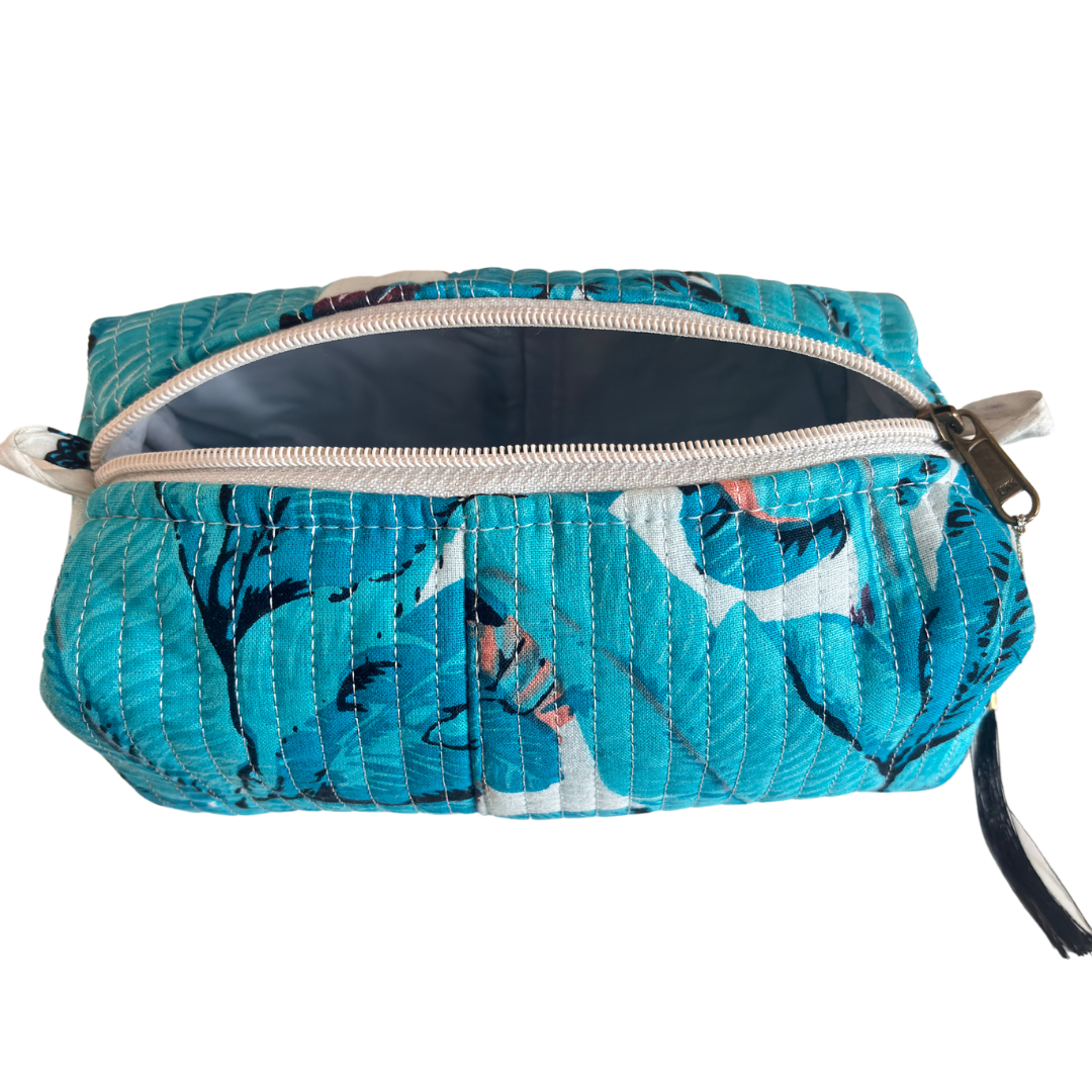 Premium Waterproof Green Quilted Cotton Multi Purpose Pouch for Men & Women | Cosmetic Makeup Medicine Toiletry Travel Organizer Pouch - The House of RajPadmini