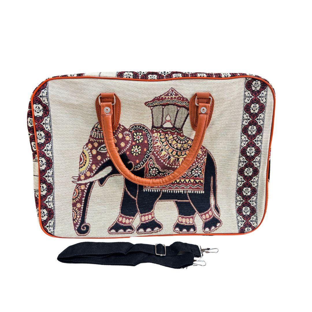 Beige Elephant Print Washable Duffle Bag - The House of RajPadmini
