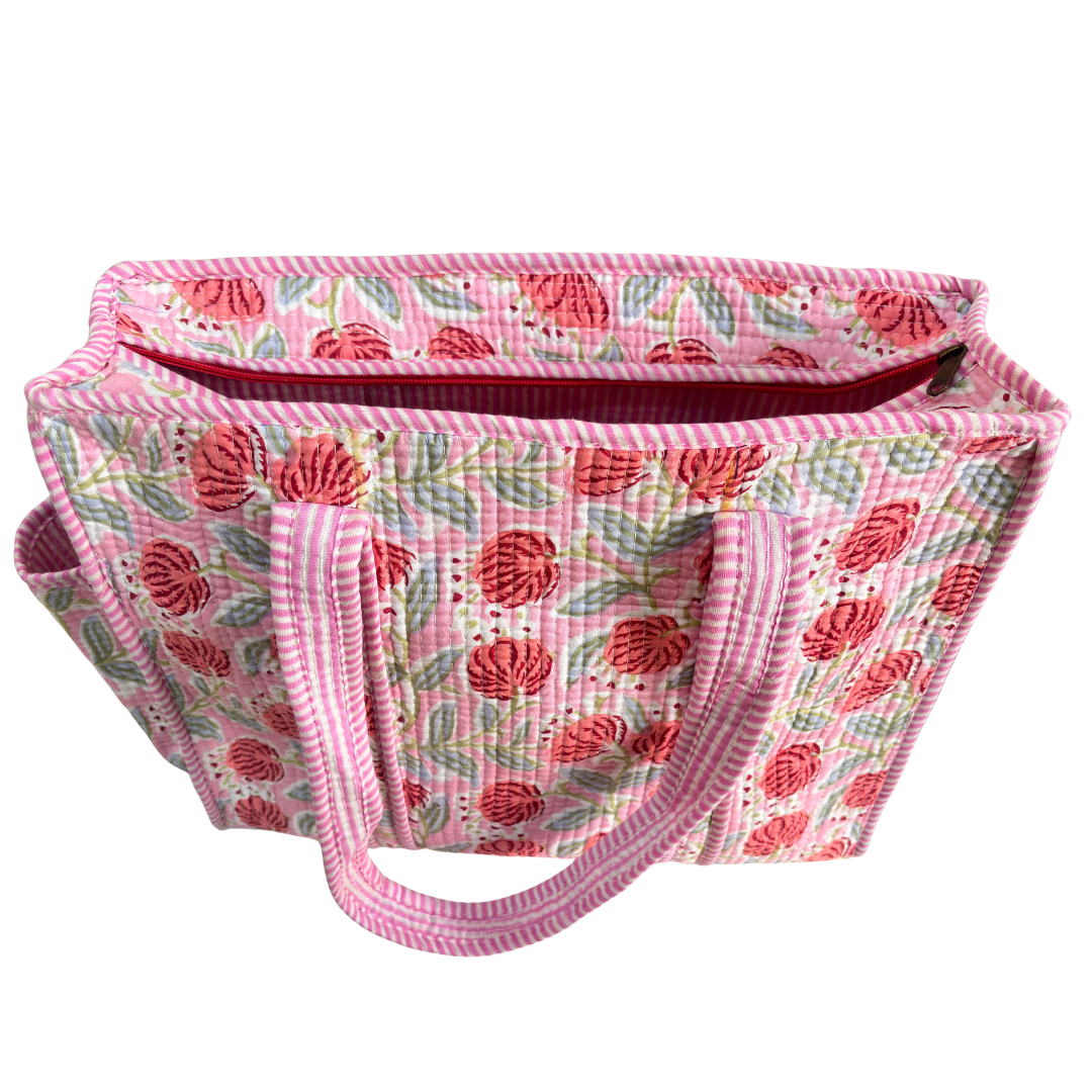 Artisan Quilted Bloom Cotton Tote - Handcrafted Shopping Companion