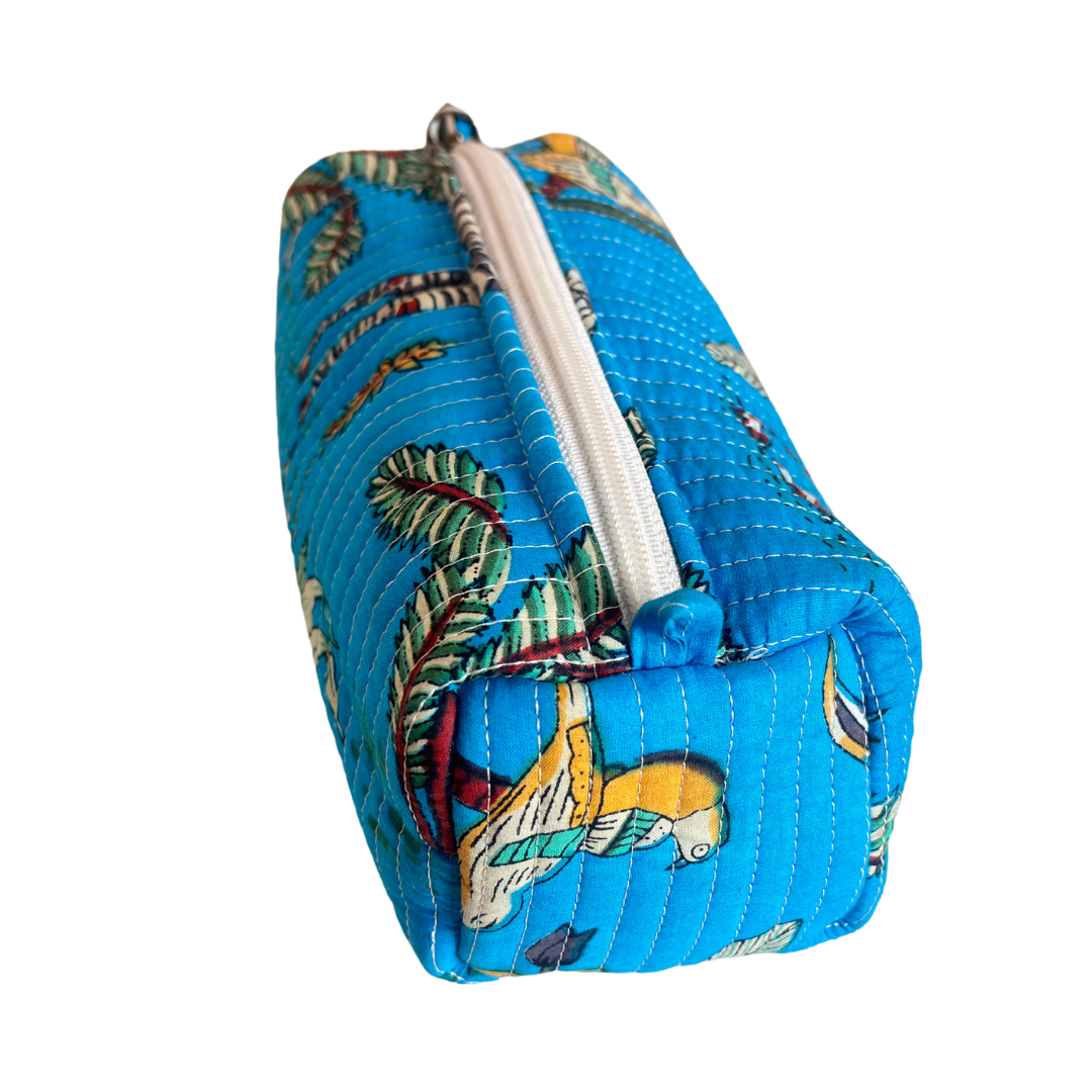 Premium Waterproof Blue Quilted Cotton Multi Purpose Pouch for Men & Women | Cosmetic Makeup Medicine Toiletry Travel Organizer Pouch - The House of RajPadmini