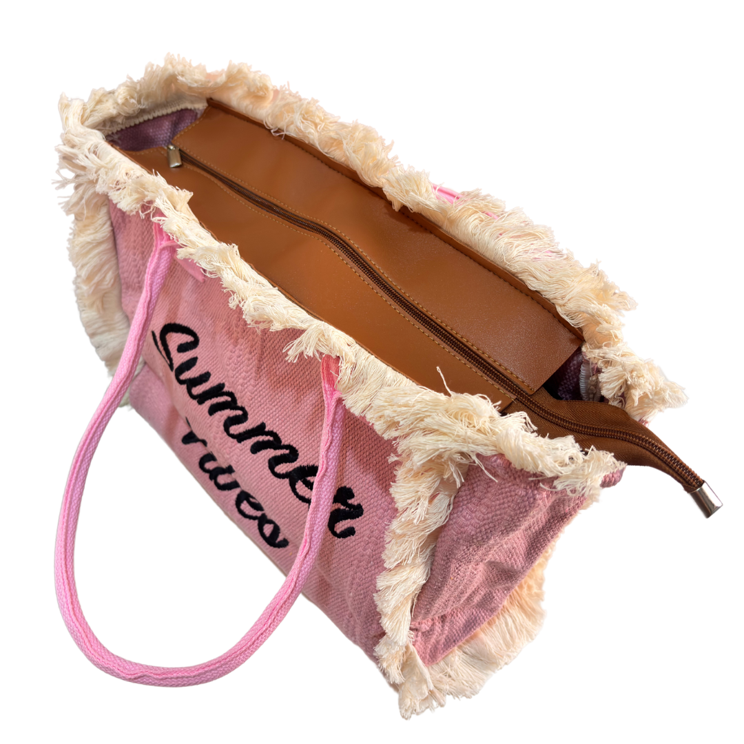 Handcrafted Pastel Pink Canvas Tote Bag