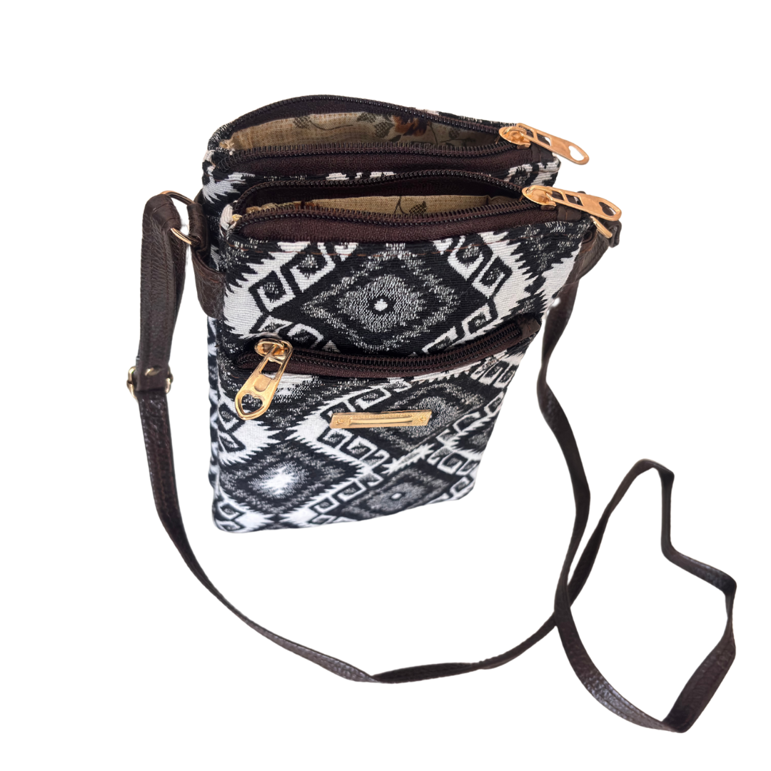 The Rugged Black & White Multiple Partition Mobile Crossbody Sling Bag