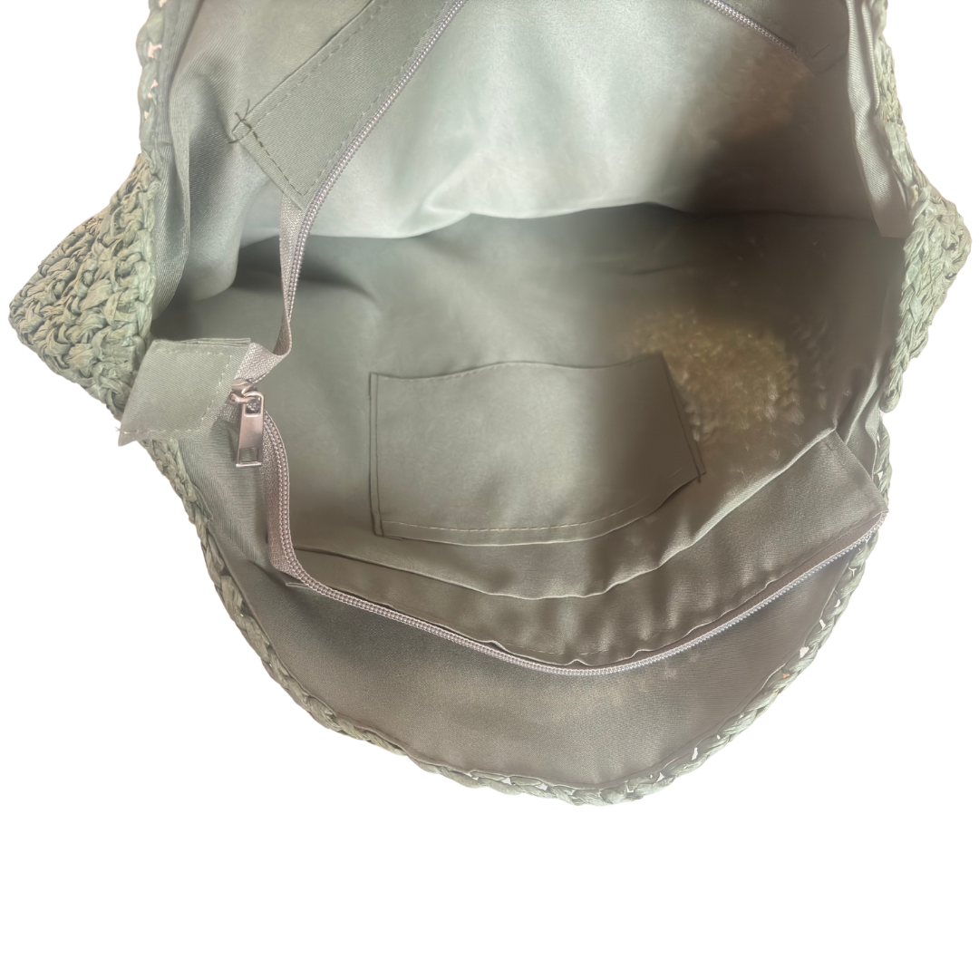 The Beach Party Edition - Premium Evil Eye Round Green Straw Beach Tote