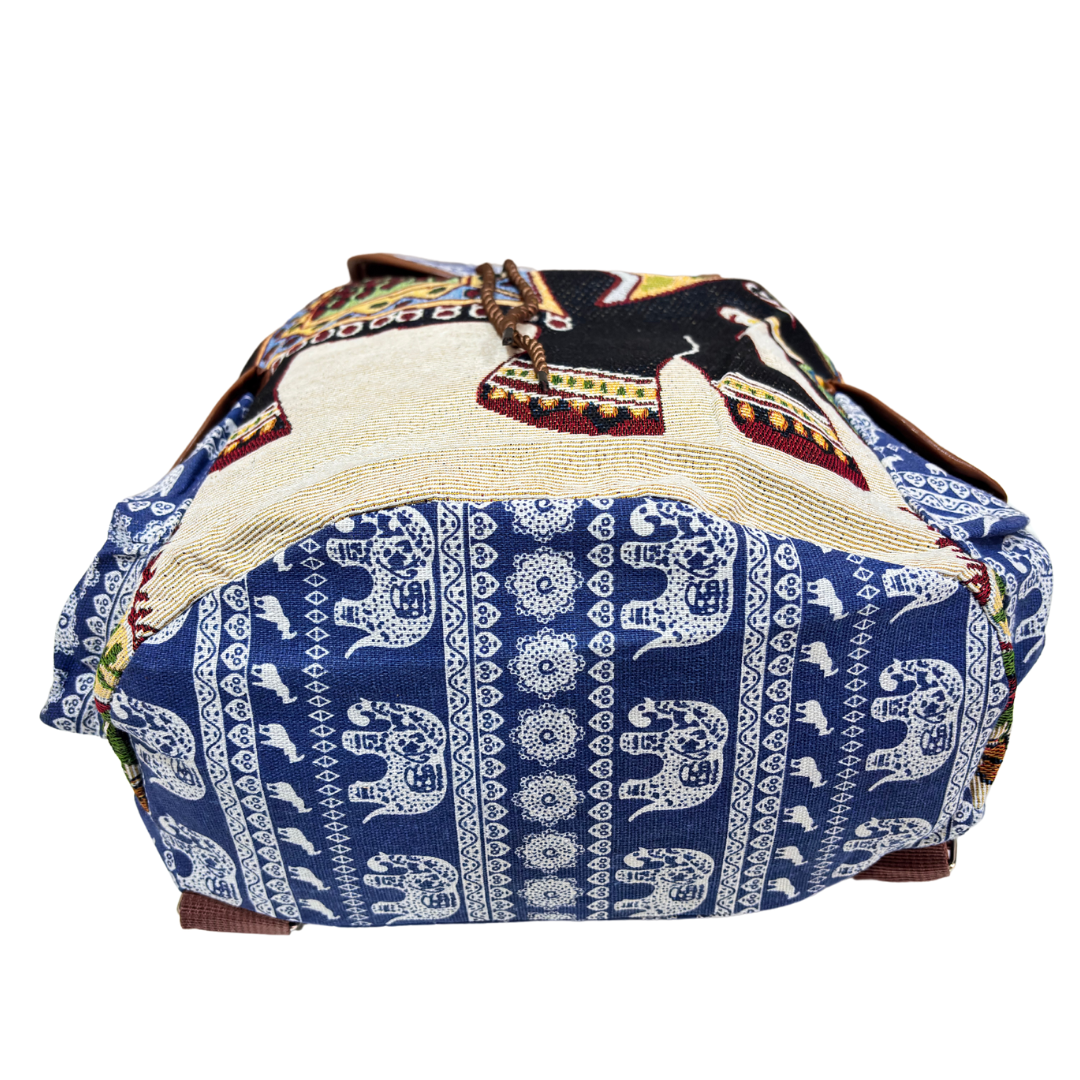 Trekking Paradise Edition: Natural Hemp Elephant Print Drawstring Backpack - The House of RajPadmini