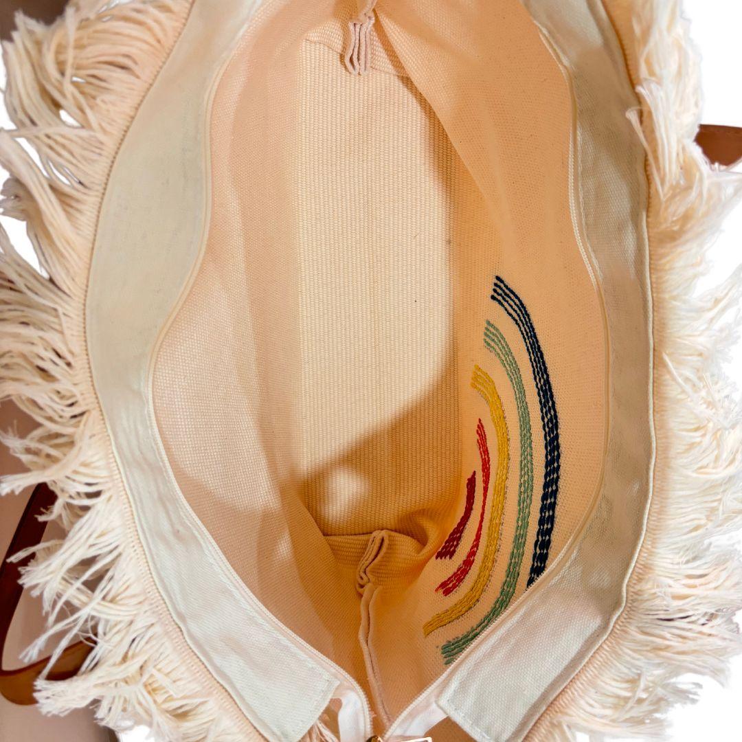 Handcrafted White Canvas Tote Bag with Rainbow Hues - The House of RajPadmini