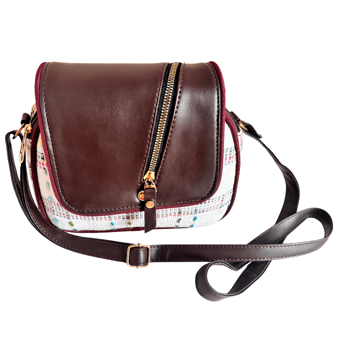 The Saheli Edition:- Women's White Jute Cross Zip Sling Bag - The House of RajPadmini