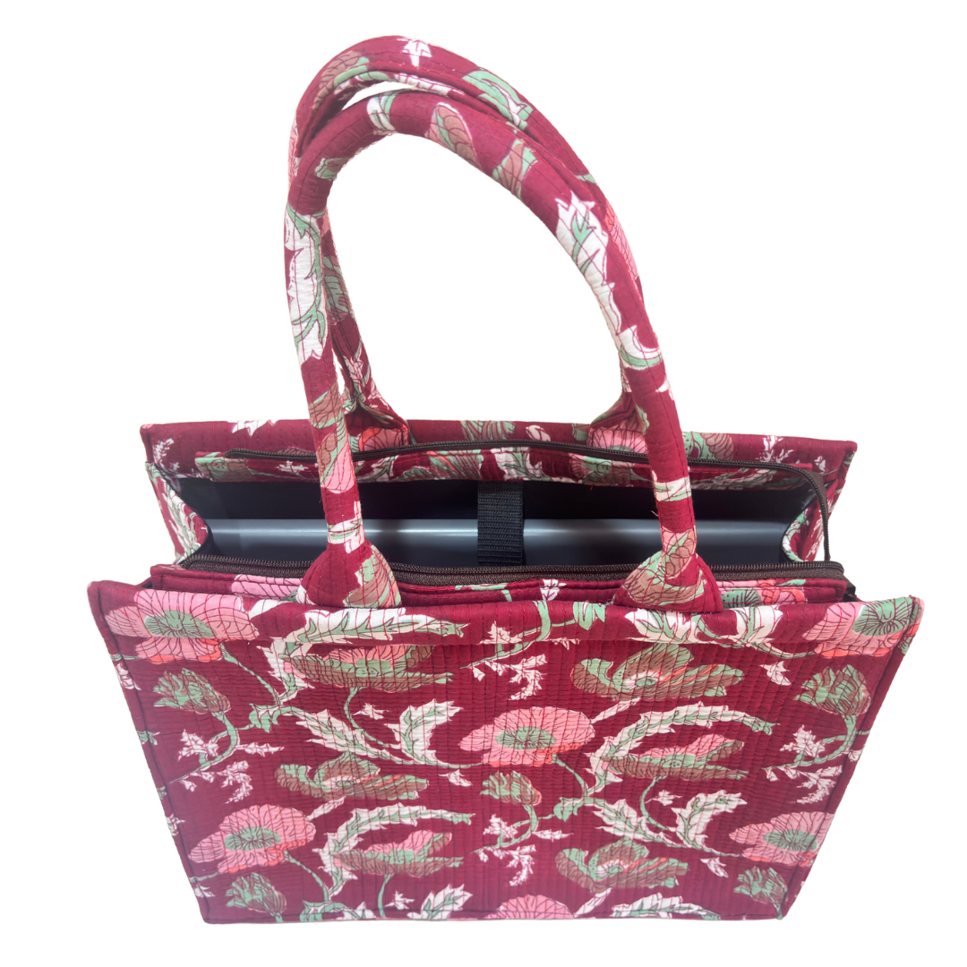 Quilted Laptop Tote Bag with Complementary Pouch