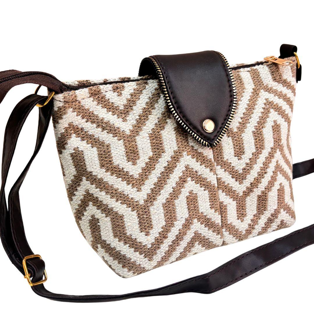 Handcrafted Beige and White Sling Bag - The House of RajPadmini