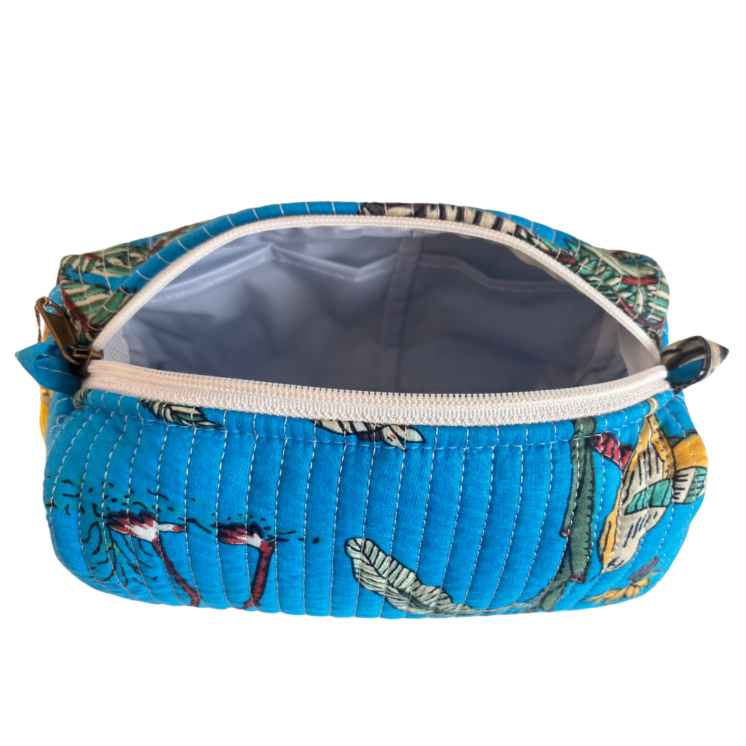 Premium Waterproof Blue Quilted Cotton Multi Purpose Pouch for Men & Women | Cosmetic Makeup Medicine Toiletry Travel Organizer Pouch - The House of RajPadmini