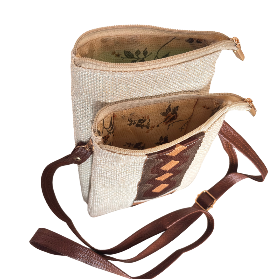 The Handcrafted Multipocket White Jute Crossbody Mobile Bag
