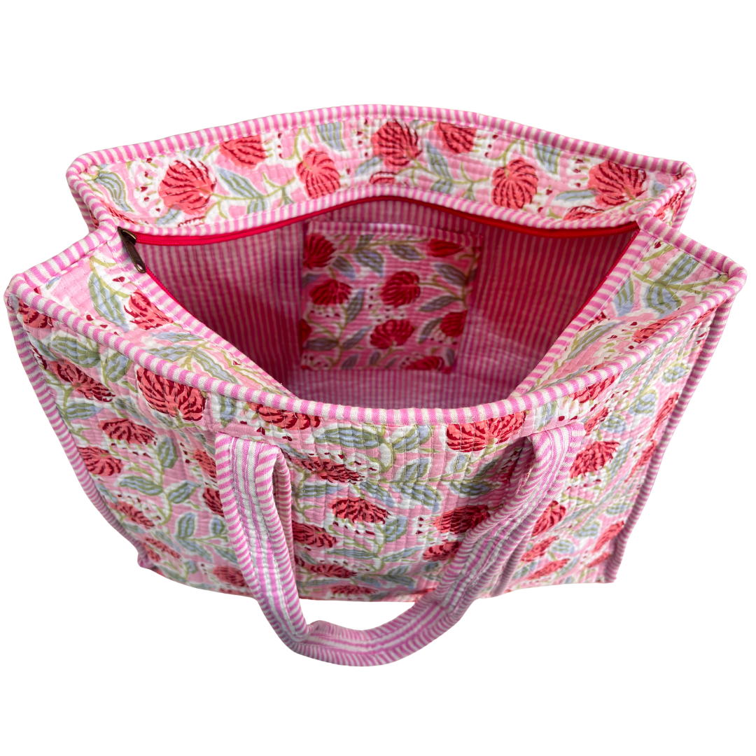 4-in-1 Festive Gifting COMBO : Premium Quilted Tote Bag + 3 Waterproof Pouches = Your Complete Organization Solution!
