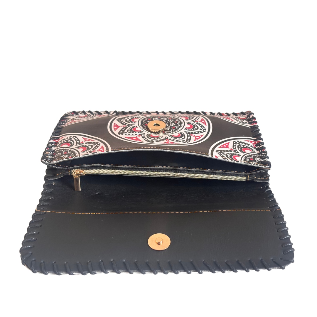 The Virasat Edition:- Black Ethnic Print Wallet & Convertible Sling - The House of RajPadmini