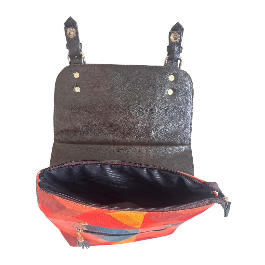 Geometric Sunset Heritage Backpack - Desert Kaleidoscope Collection | Hand-Woven Tribal Pattern