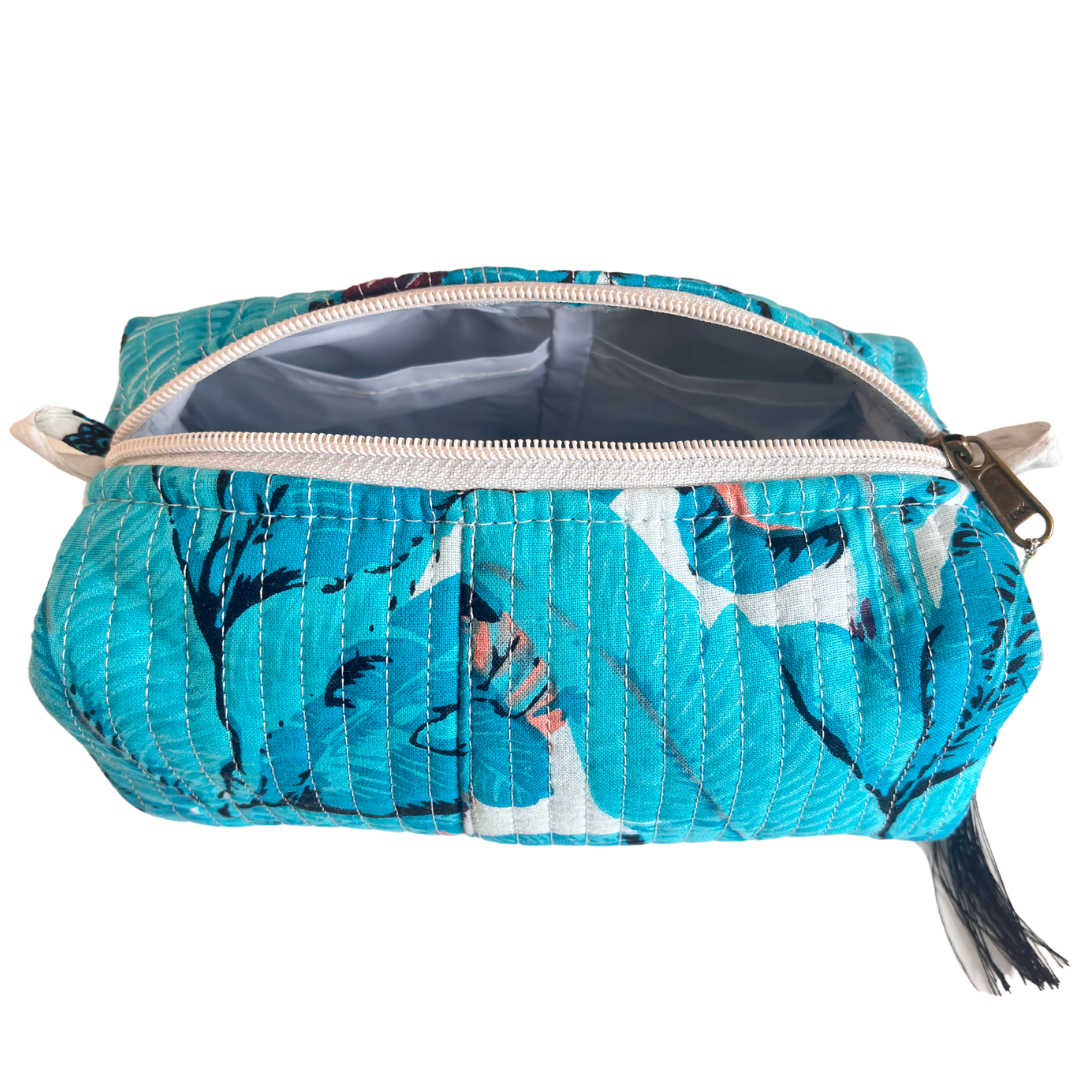 Premium Waterproof Green Quilted Cotton Multi Purpose Pouch for Men & Women | Cosmetic Makeup Medicine Toiletry Travel Organizer Pouch - The House of RajPadmini