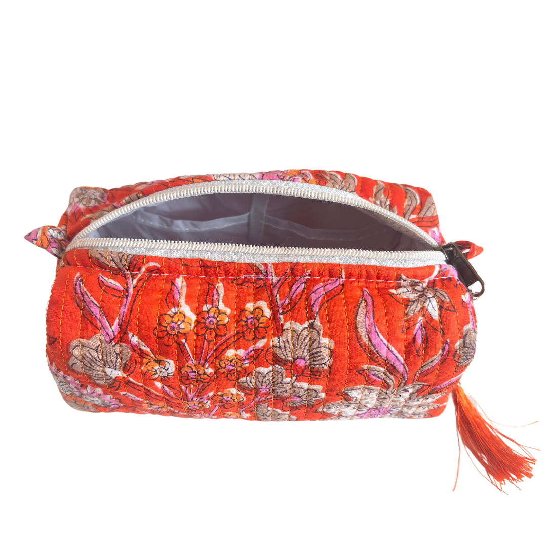 Premium Waterproof Red Quilted Cotton Multi Purpose Pouch for Men & Women | Cosmetic Makeup Medicine Toiletry Travel Organizer Pouch - The House of RajPadmini