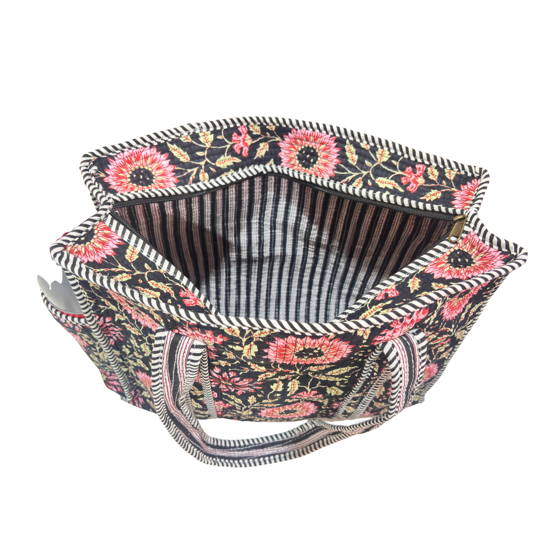 Artisan Quilted Bloom Cotton Tote - Handcrafted Shopping Companion