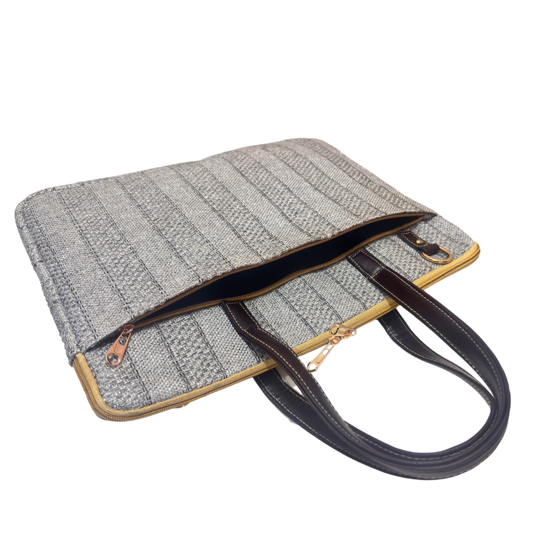 Premium Handcrafted Jute Laptop Sleeve Cover with Adjustable Shoulder Strap and Padded Partition