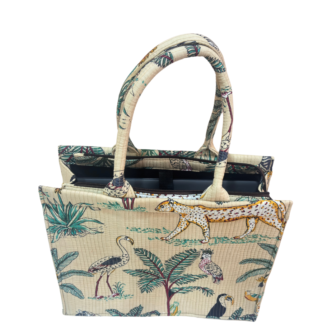 Quilted Laptop Tote Bag with Complementary Pouch