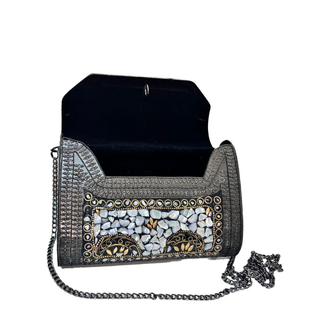Premium Handcrafted Stone Metal Box Clutch - The House of RajPadmini