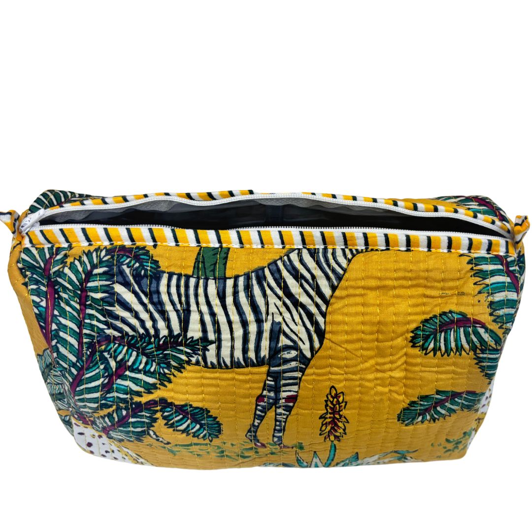 The Alfred Edition Travel Accessory:- Premium Waterproof Quilted Animal Printed Yellow Cotton Beauty/Travel Organizer Bag for Men & Women (Set of 3) - The House of RajPadmini