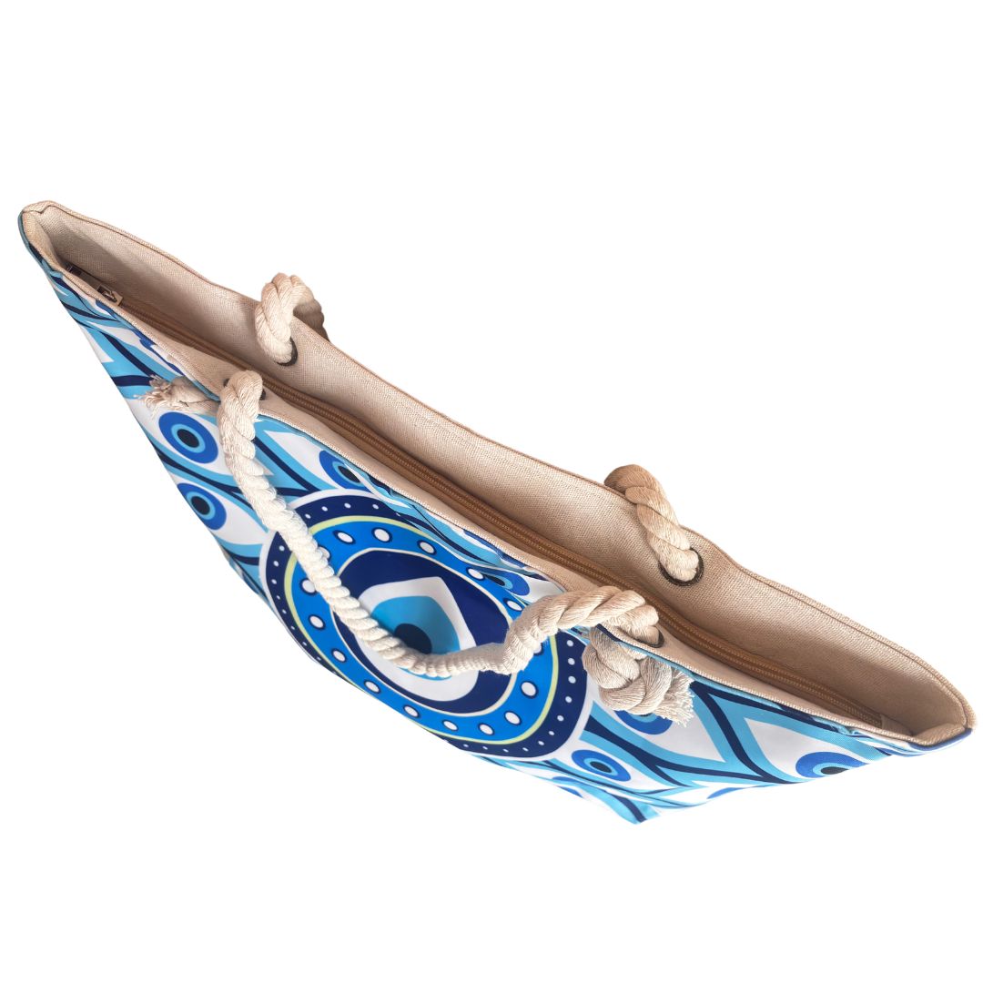 The Beach Party Edition:- Evil Eye Print Beach Tote Bag with complimentary Pouch - The House of RajPadmini