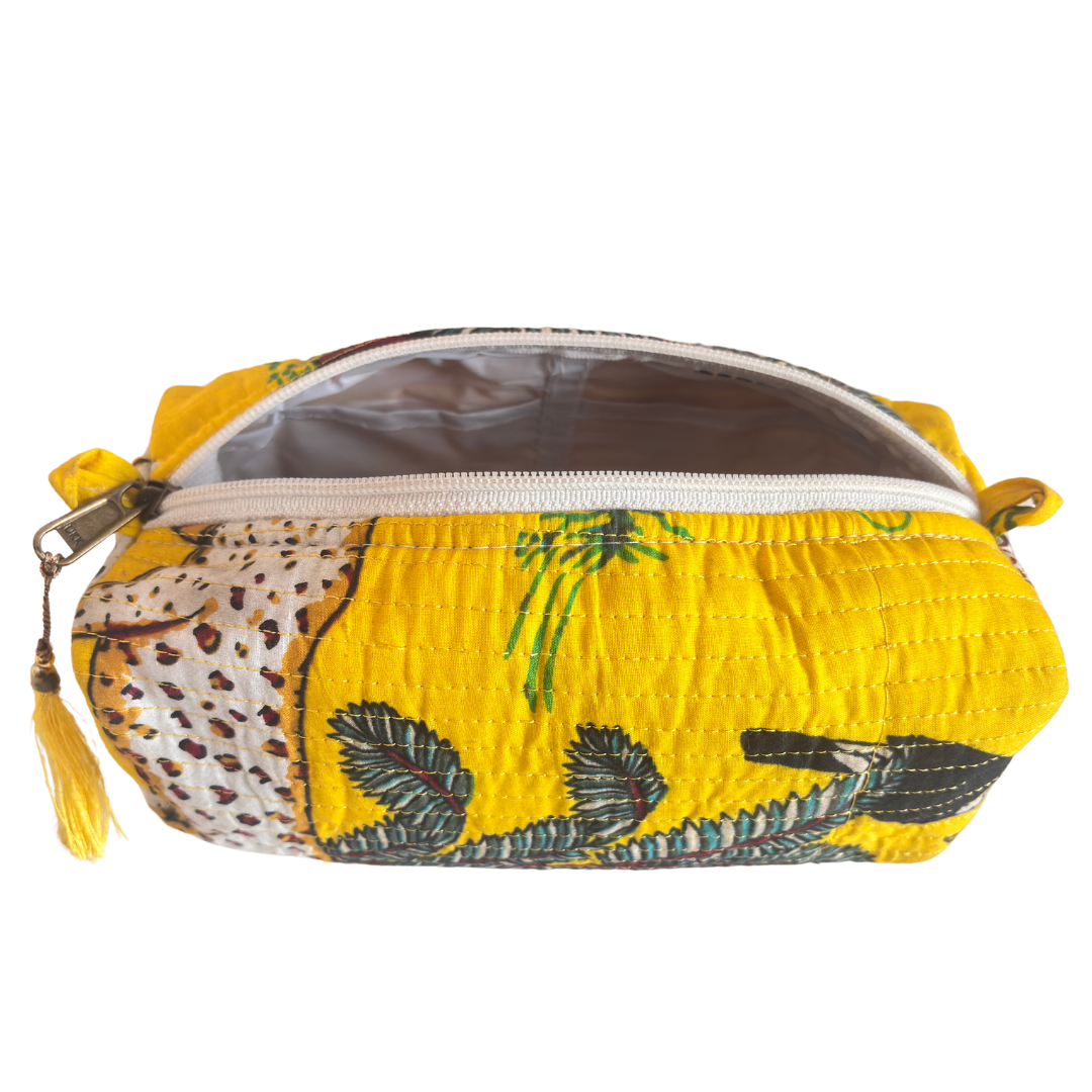 Premium Waterproof Yellow Quilted Cotton Multi Purpose Pouch for Men & Women | Cosmetic Makeup Medicine Toiletry Travel Organizer Pouch - The House of RajPadmini