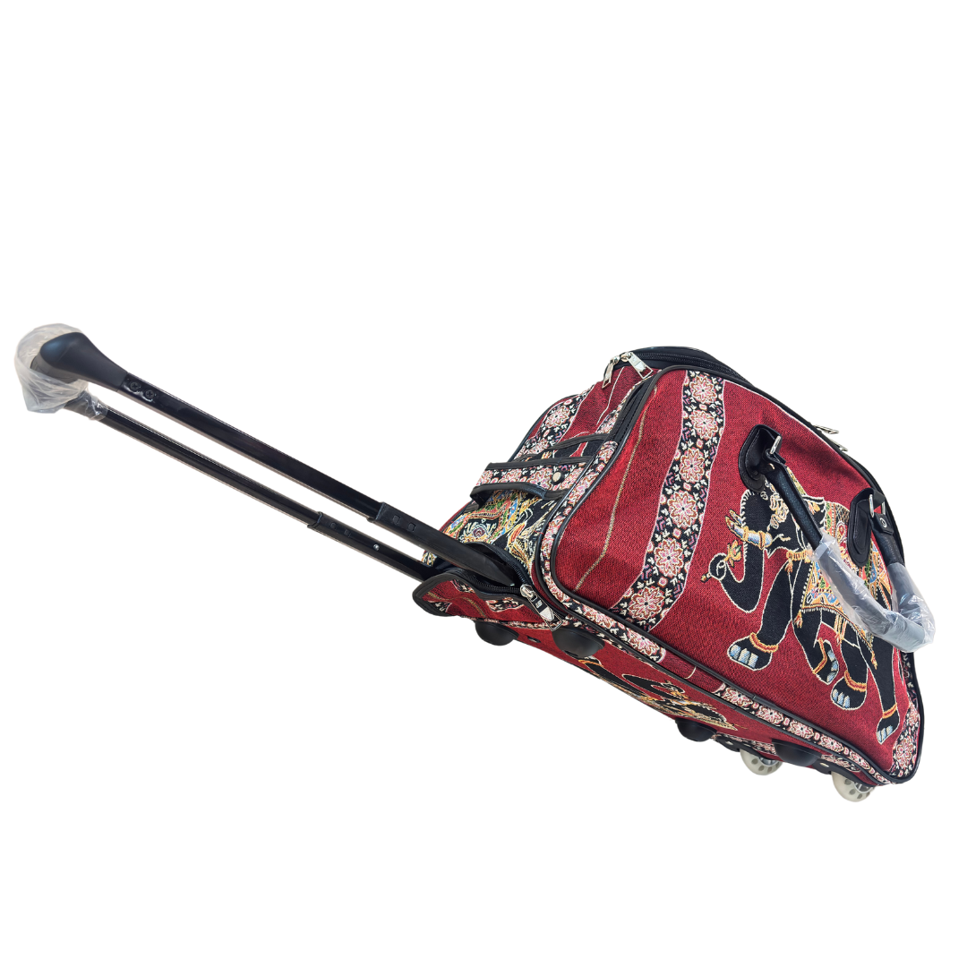 Fully Waterproof Elephant Printed Travel Duffle Trolley Bag - The House of RajPadmini