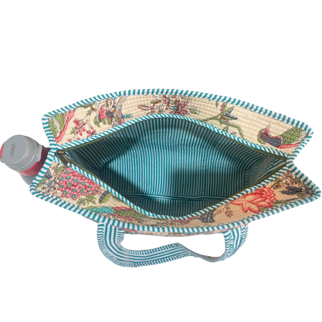 Artisan Quilted Bloom Cotton Tote - Handcrafted Shopping Companion