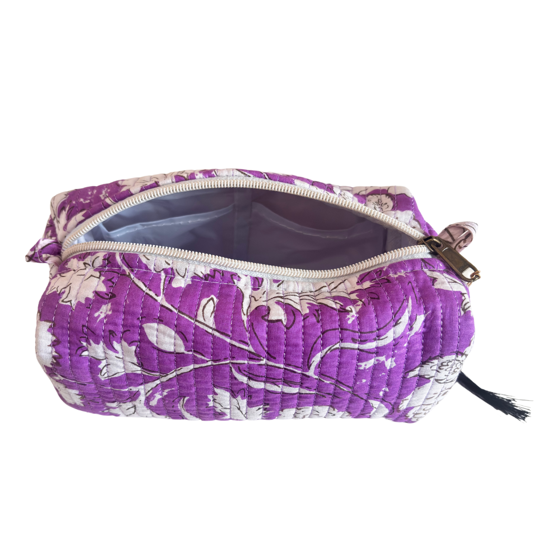 Premium Waterproof Purple Quilted Cotton Multi Purpose Pouch for Men & Women | Cosmetic Makeup Medicine Toiletry Travel Organizer Pouch - The House of RajPadmini