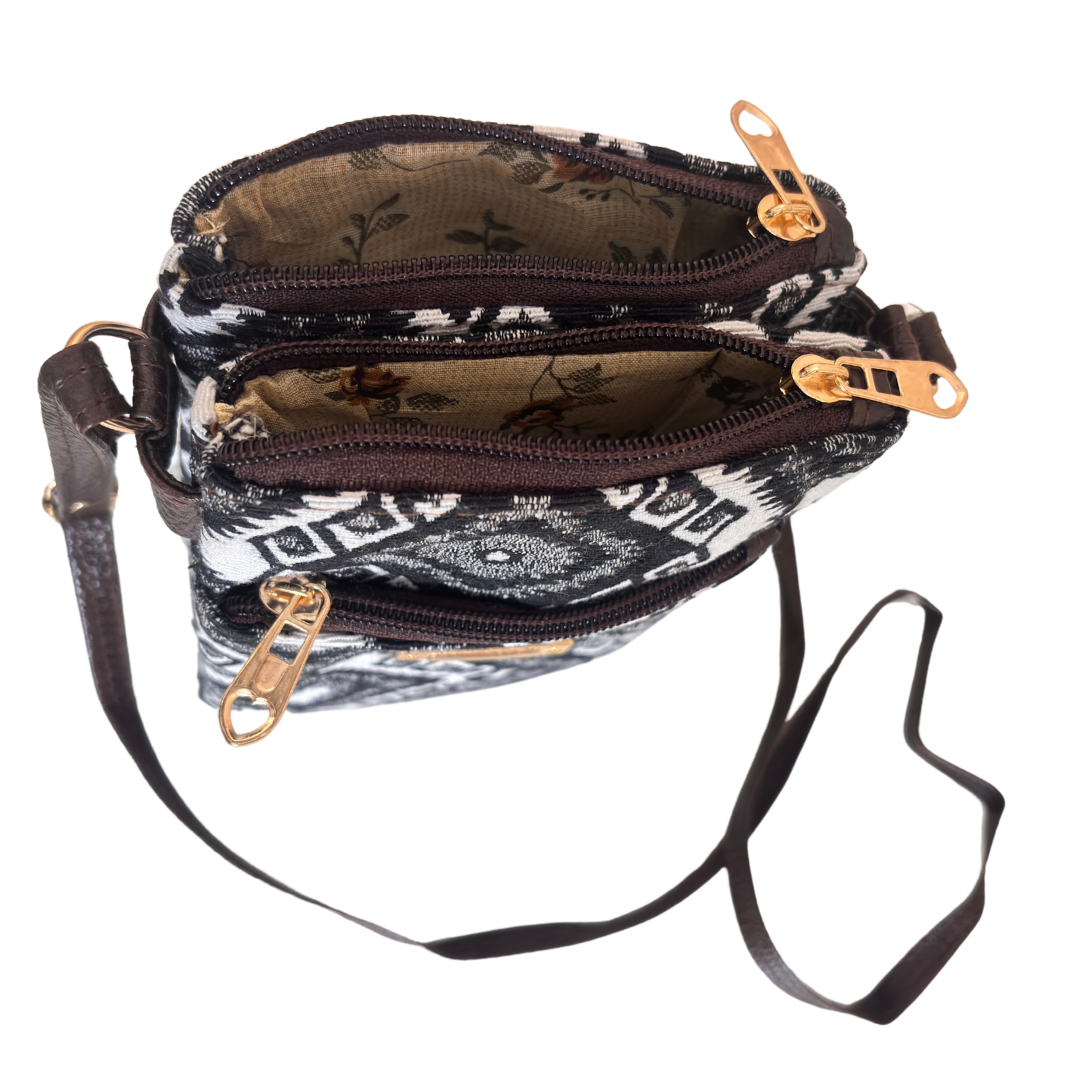 The Rugged Black & White Multiple Partition Mobile Crossbody Sling Bag