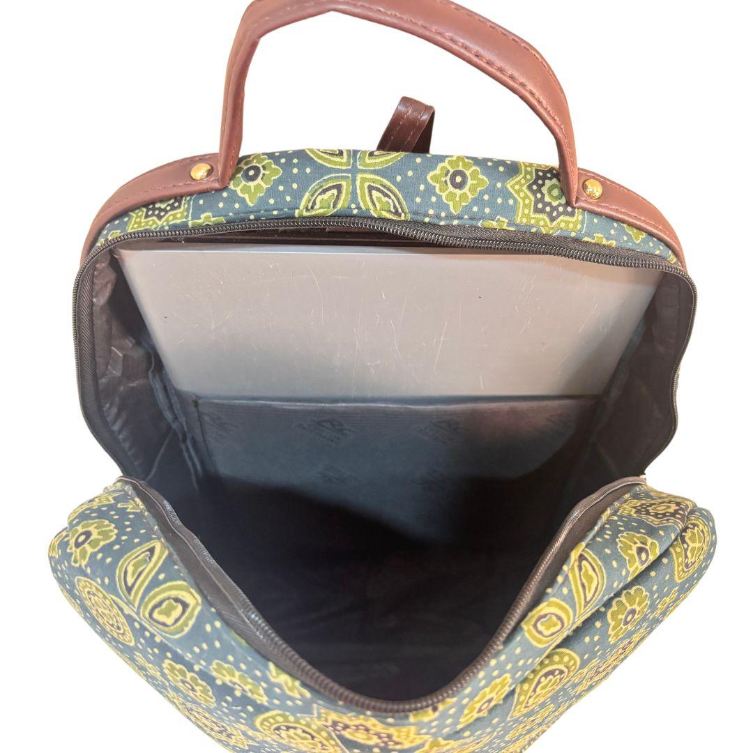 Ghummakad Edition :- Premium Ethnic Patterned Bagru Print Backpack - The House of RajPadmini