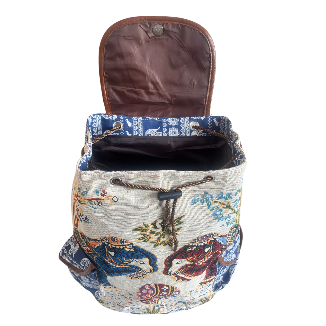 Trekking Paradise Edition: Canvas Elephant Football Print Drawstring Backpack