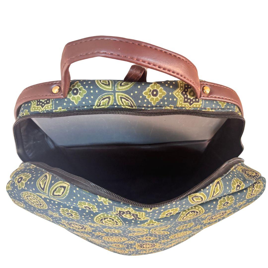 Ghummakad Edition :- Premium Ethnic Patterned Bagru Print Backpack - The House of RajPadmini