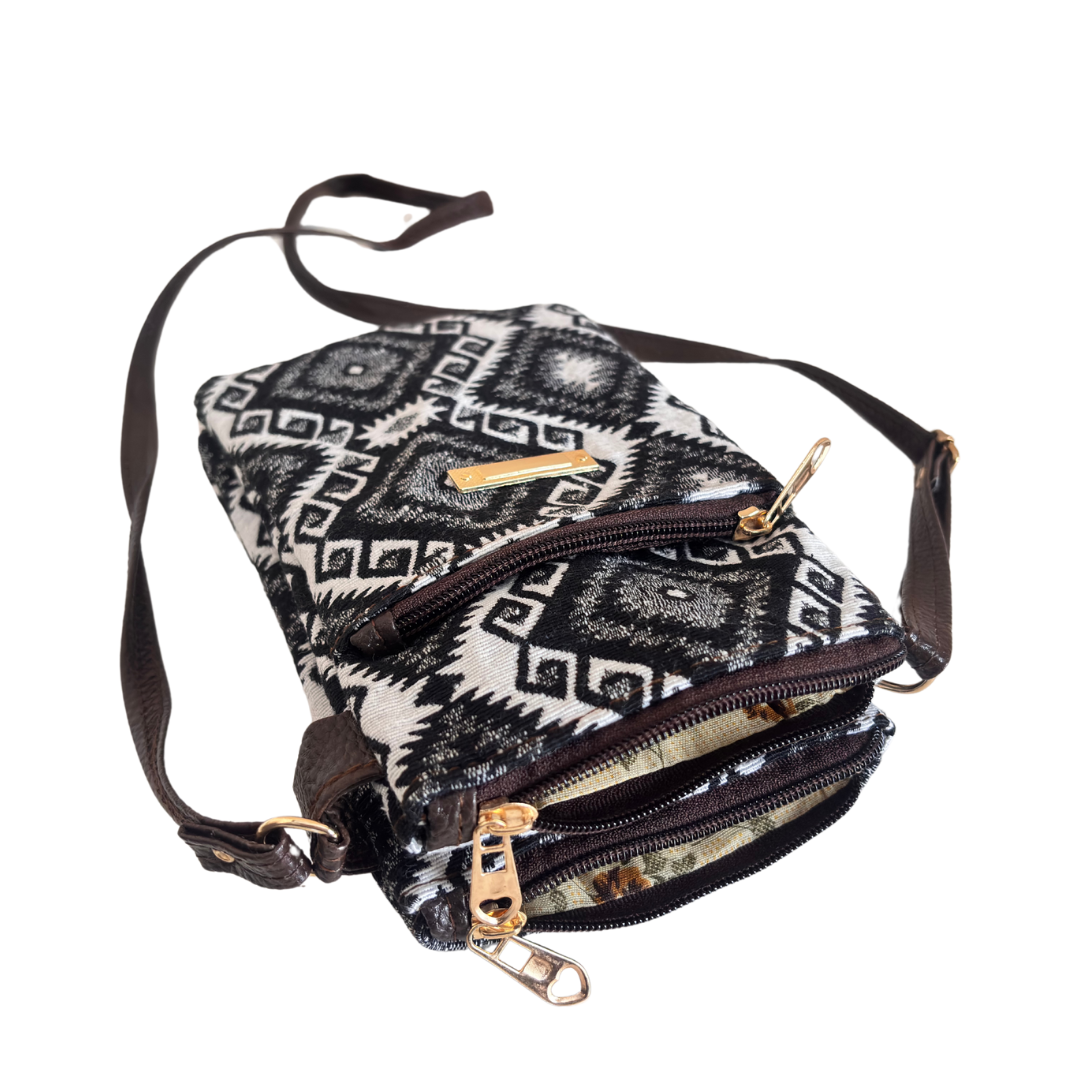 The Rugged Black & White Multiple Partition Mobile Crossbody Sling Bag