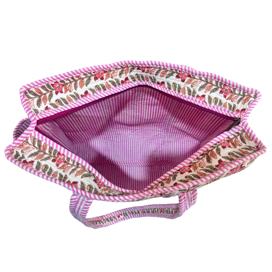 Artisan Quilted Bloom Cotton Tote - Handcrafted Shopping Companion