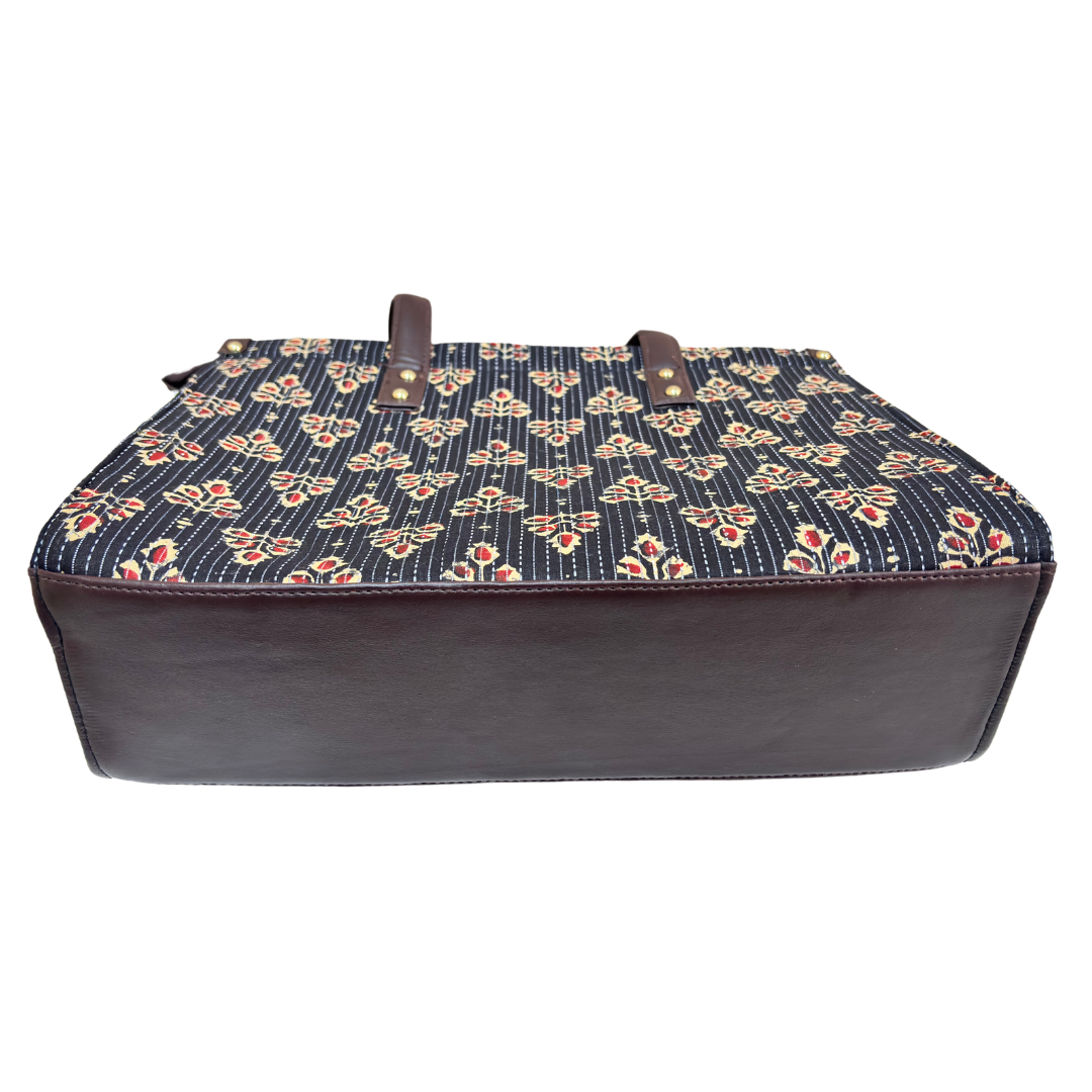 Atrangi Edition:- Handblock Printed Black Tote Bag with complimentary Pouch - The House of RajPadmini