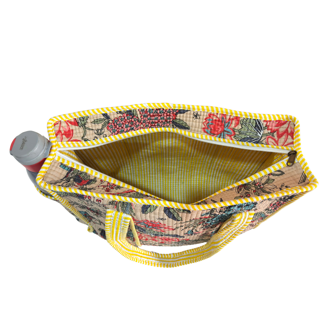 Artisan Quilted Bloom Quilted Cotton Tote - Handcrafted Shopping Companion